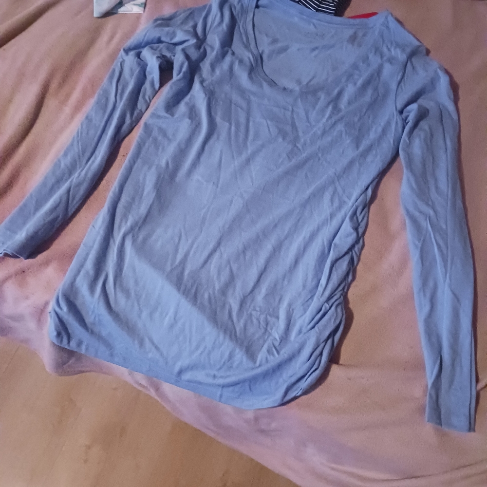 Isabel Maternity Long Sleeve Navy Blue and Ceil Blue Shirts NWT